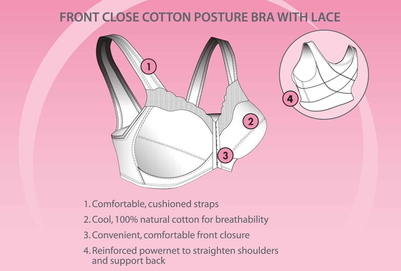FULLY® Front Close Cotton Posture Bra with Lace   -posture-bra-with-lace-black
